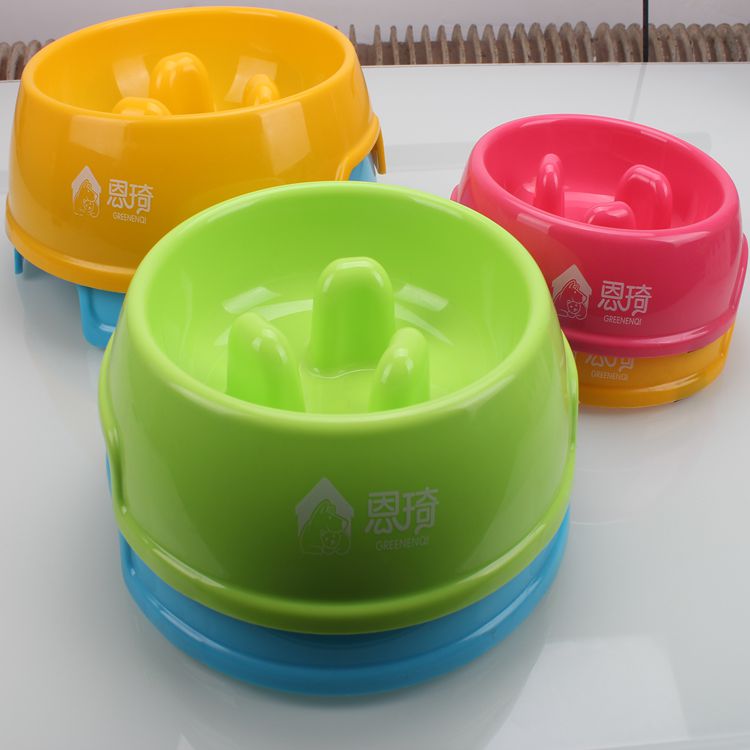 Eat Slow Dog Bowl Water Dish Yellow Pet Feeder Stand